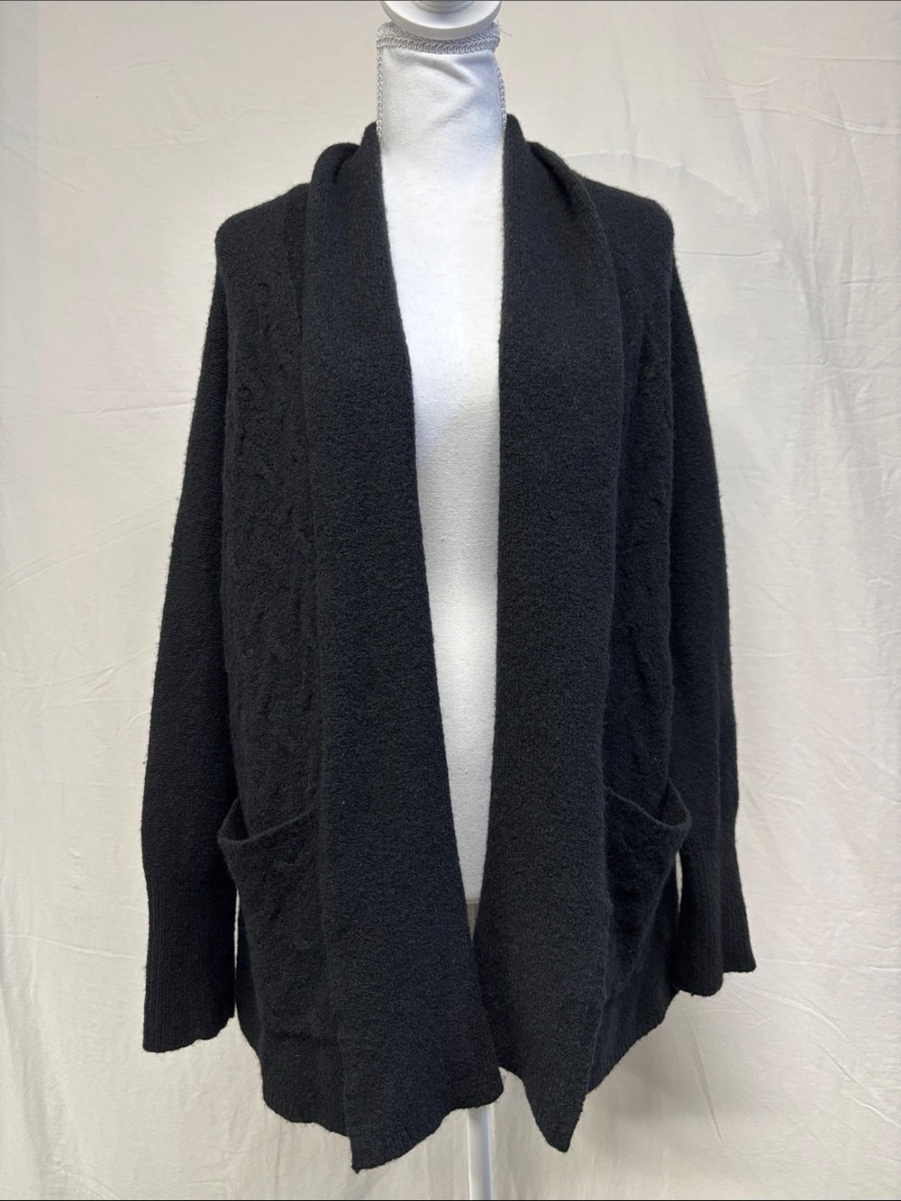 Lucky Brand Black Open-Front Shawl Collar Cardigan